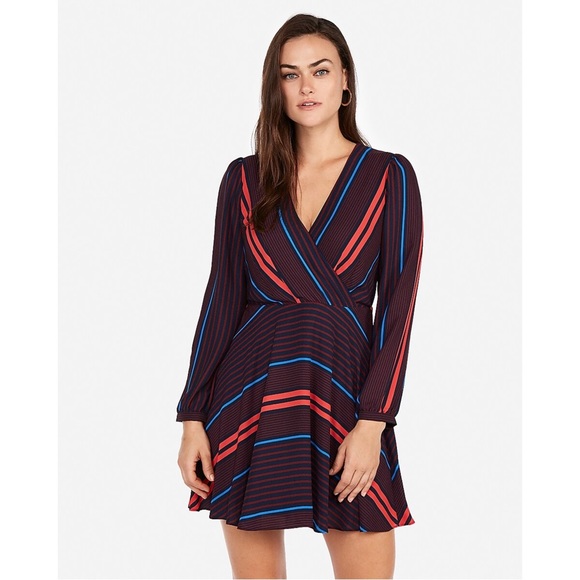 Express Dresses & Skirts - EXPRESS Striped Surplice Fit And Flare Dress